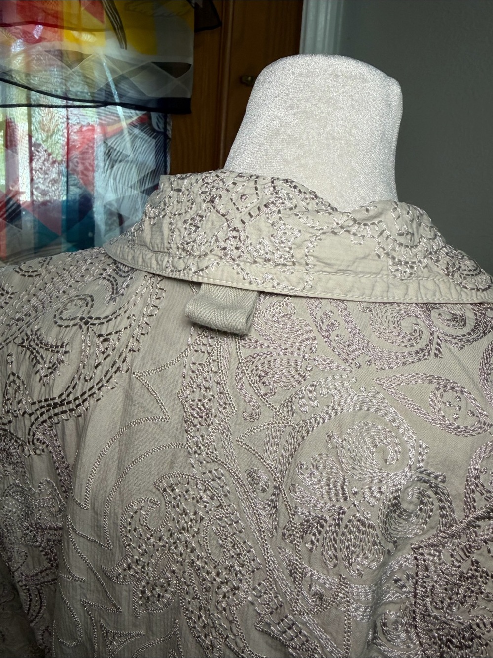 Johnny Was BIYA XS Embroidered Long Coat Duster Jacket Boho Ivory Gray - Picture 8 of 16